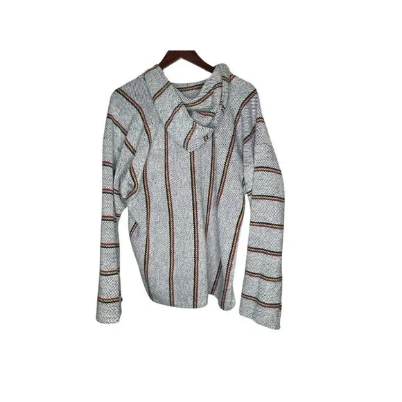 CATT Baja Hoodie Woven Striped Drug Rug Mexican Surfer Pullover XL - Picture 4 of 13